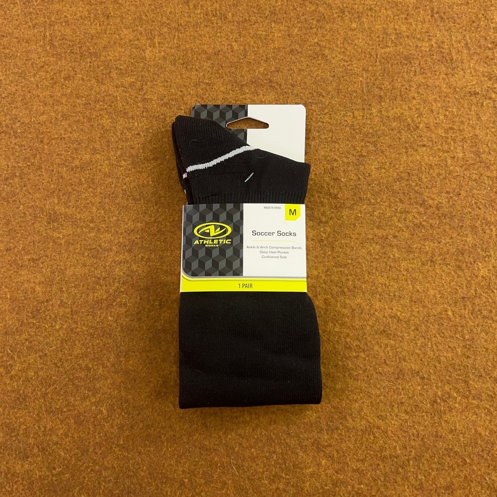 Athletic Works Unisex Medium Black Cushioned Compression Soccer Socks NWT